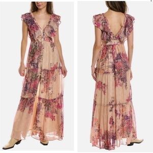 HEMANT & NANDITA Pink and Cream Floral Maxi Dress